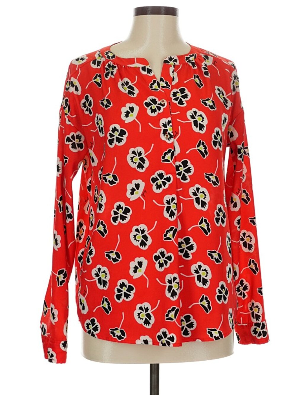 Juicy Couture Red Floral Square Neck Long Sleeve Blouse Top Medium
